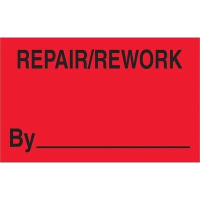 1 1/4 x 2" - "Repair/Rework By" (Fluorescent Red) Labels