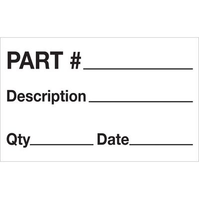 1 1/4 x 2" - "Part# - Description - Qty - Date" Labels