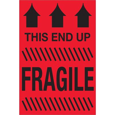 4 x 6" - "This End Up - Fragile" (Fluorescent Red) Labels