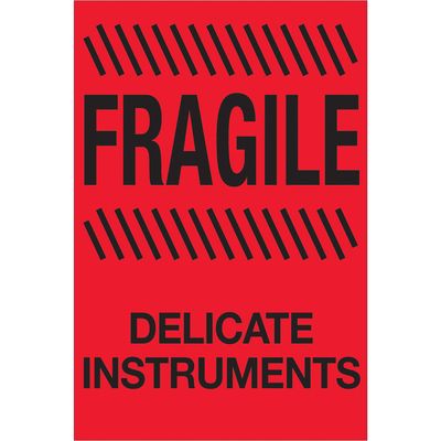 4 x 6" - "Fragile - Delicate Instruments" (Fluorescent Red) Labels