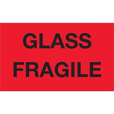 3 x 5" - "Glass - Fragile" (Fluorescent Red) Labels