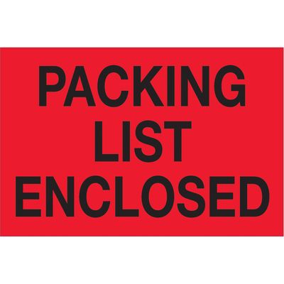 2" x 3" - "Packing List Enclosed" (Fluorescent Red) Labels