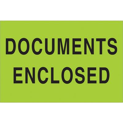 2 x 3" - "Documents Enclosed" (Fluorescent Green) Labels