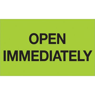 3 x 5" - "Open Immediately" (Fluorescent Green) Labels