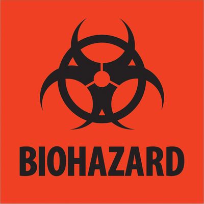 4 x 4" - "Biohazard" Fluorescent Red Labels