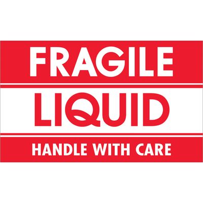 3 x 5" - "Fragile - Liquid - Handle With Care" Labels