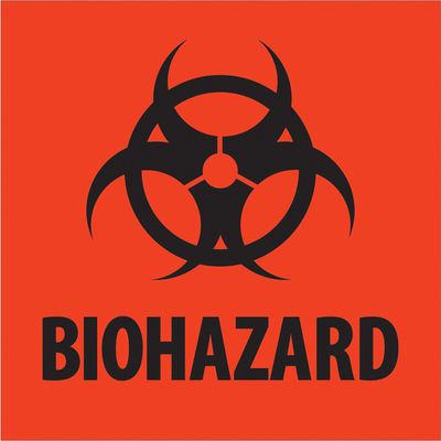 2 x 2" - "Biohazard" Fluorescent Red Labels