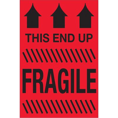 2 x 3" - "This End Up - Fragile" (Fluorescent Red) Labels