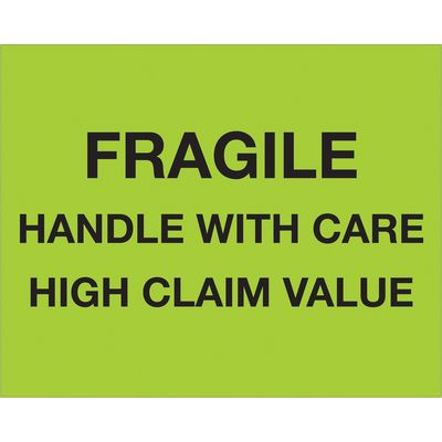 8 x 10" - "Fragile Handle With Care - High Claim Value" (Fluorescent Green) Labels