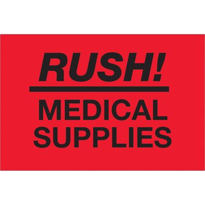 2 x 3" - "Rush - Medical Supplies" (Fluorescent Red) Labels