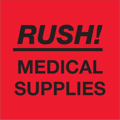 4 x 4" - "Rush - Medical Supplies" (Fluorescent Red) Labels