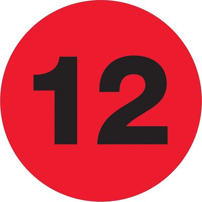 3" Circle - "12" (Fluorescent Red) Number Labels