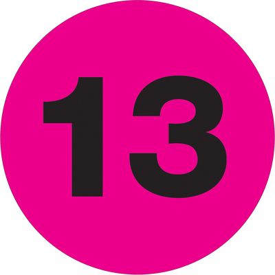 3" Circle - "13" (Fluorescent Pink) Number Labels