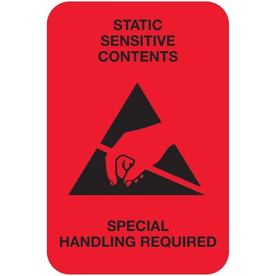 2 x 3" - "Static Sensitive Contents" (Fluorescent Red) Labels