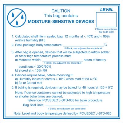 4 x 4" - "Caution Moisture Sensitive Devices" Labels