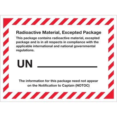 4 3/8 x 3 1/4" - "Radioactive Material, Excepted Package" Labels