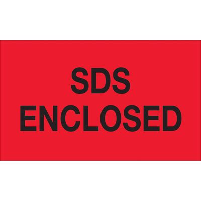 3 x 5" - "SDS Enclosed" (Fluorescent Red) Labels