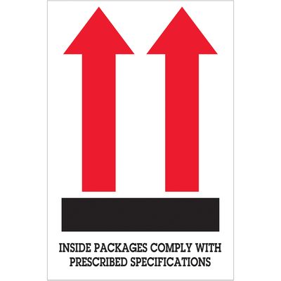 4 x 6" - "Inside Packages Comply..." Arrow Labels