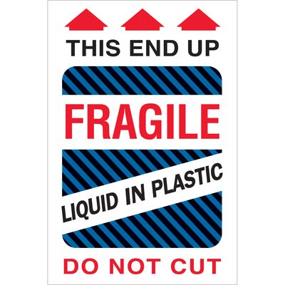 4 x 6" - "Fragile - Liquid in Plastic" Labels