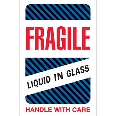 4 x 6" - "Fragile - Liquid in Glass" Labels