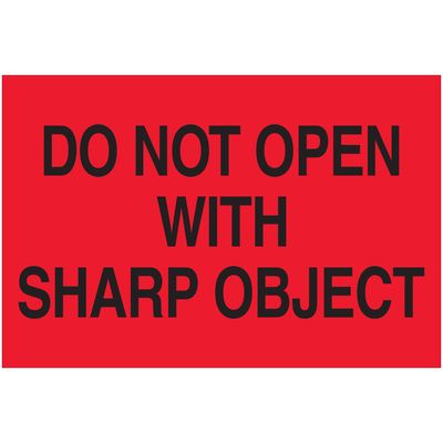 2 x 3" - "Do Not Open with Sharp Object" (Fluorescent Red) Labels