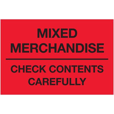 2 x 3" - "Mixed Merchandise - Check Contents Carefully" (Fluorescent Red) Labels