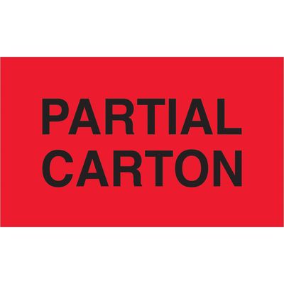 3 x 5" - "Partial Carton" (Fluorescent Red) Labels