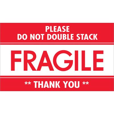 3 x 5" - "Fragile - Do Not Double Stack" Labels