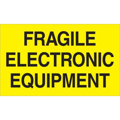 3 x 5" - "Fragile Electronic Equipment" (Fluorescent Yellow) Labels