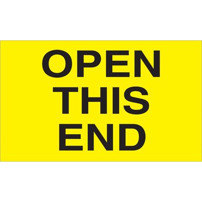 3 x 5" - "Open This End" (Fluorescent Yellow) Labels