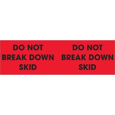 3 x 10" - "Do Not Break Down Skid" (Fluorescent Red) Labels