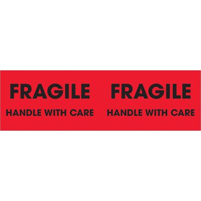 3 x 10" - "Fragile - Handle With Care" (Fluorescent Red) Labels