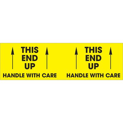 3 x 10" - "This End Up - Handle With Care" (Fluorescent Yellow) Labels