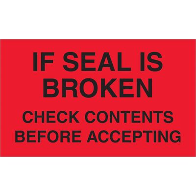 3 x 5" - "Check Contents Before Accepting" (Fluorescent Red) Labels