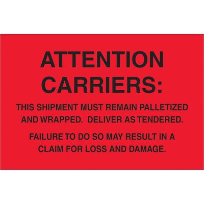 4 x 6" - "Must Remain Palletized" (Fluorescent Red) Labels