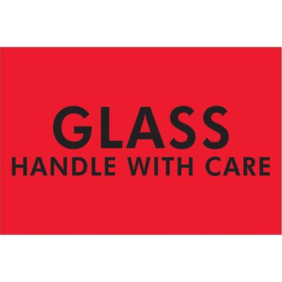 2 x 3" - "Glass - Handle With Care" (Fluorescent Red) Labels