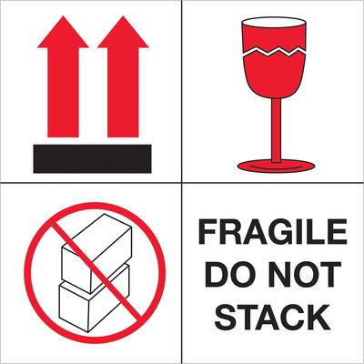 4 x 4" - "Fragile - Do Not Stack" Labels