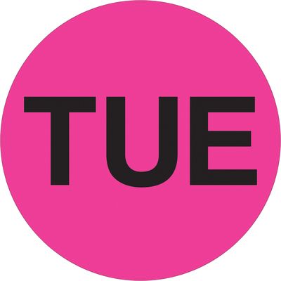 1" Circle - "TUE" (Fluorescent Pink) Days of the Week Labels