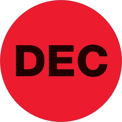 1" Circle - "DEC" (Fluorescent Red) Months of the Year Labels