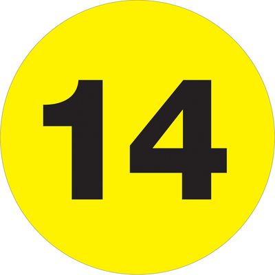 1" Circle - "14" (Fluorescent Yellow) Number Labels