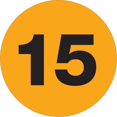 1" Circle - "15" (Fluorescent Orange) Number Labels