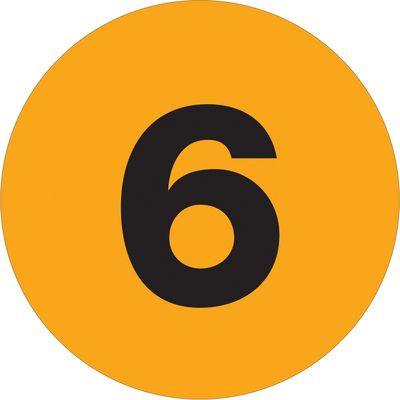 2" Circle - "6" (Fluorescent Orange) Number Labels