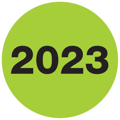 2" Circle - "2023" (Fluorescent Green) Year Labels