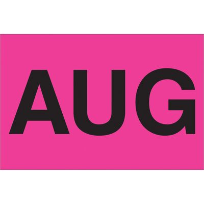 2 x 3" - "AUG" (Fluorescent Pink) Months of the Year Labels