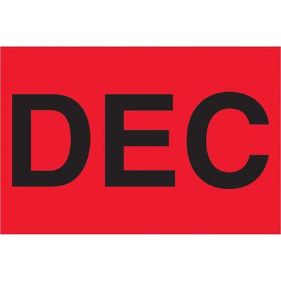 2 x 3" - "DEC" (Fluorescent Red) Months of the Year Labels