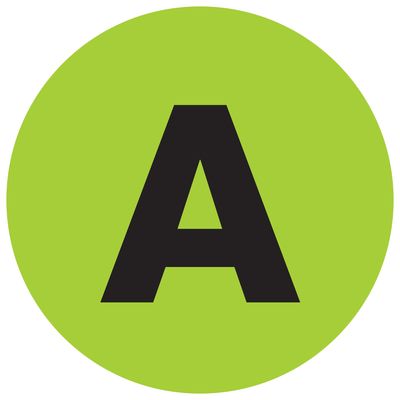 1" Circle - "A" (Fluorescent Green) Letter Labels