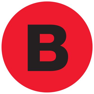 1" Circle - "B" (Fluorescent Red) Letter Labels