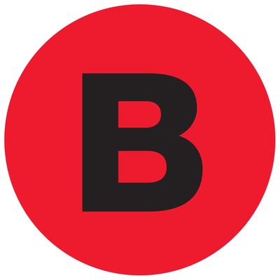 2" Circle - "B" (Fluorescent Red) Letter Labels