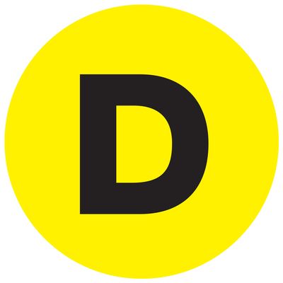 1" Circle - "D" (Fluorescent Yellow) Letter Labels