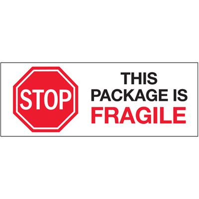 3 x 8" - "Stop - This Package is Fragile" Labels